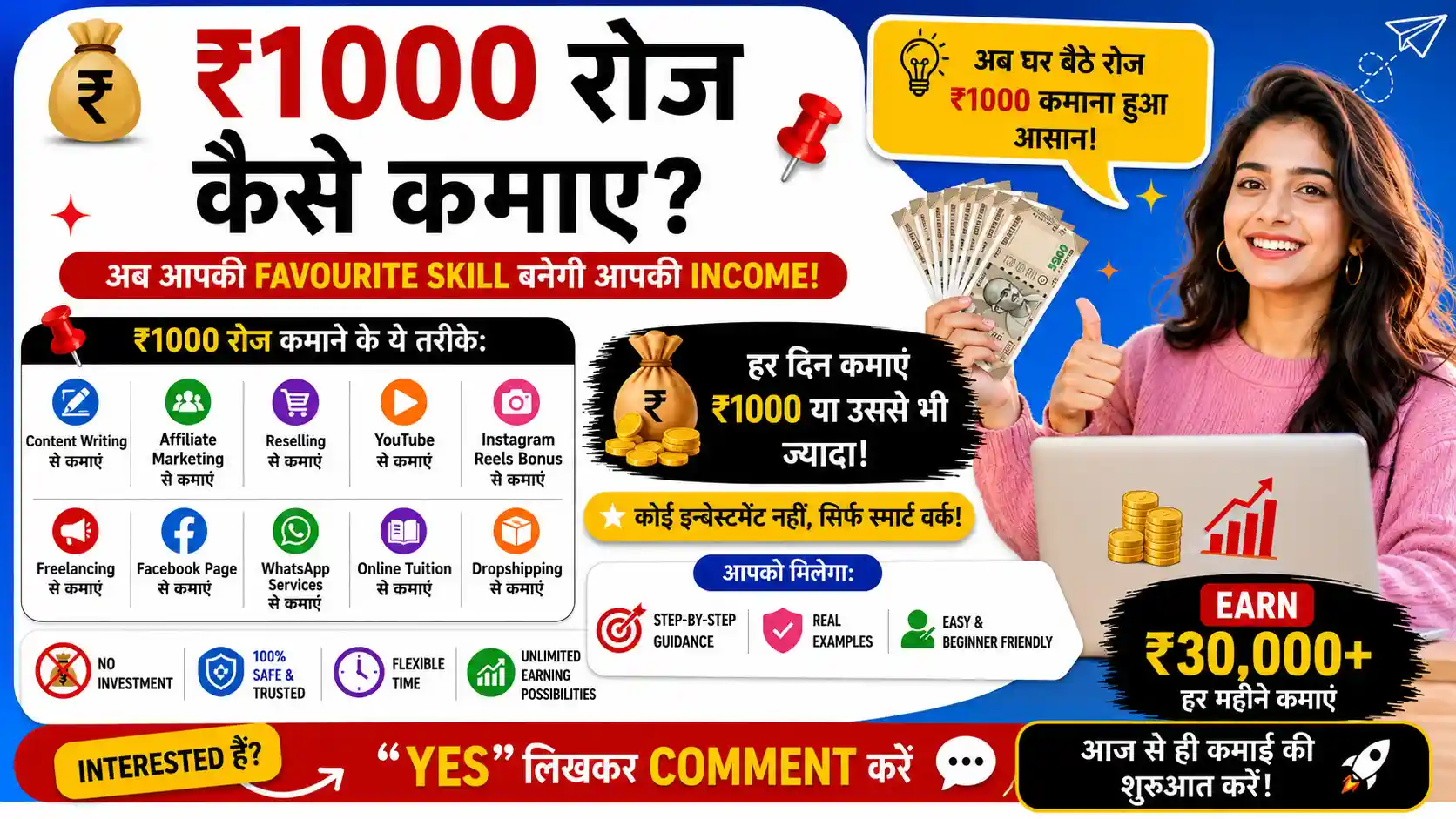 ₹ 1000 रोज कैसे कमाए? - 2026 के 20 शानदार और सुरक्षित तरीके 2 ₹ 1000 रोज कैसे कमाए?