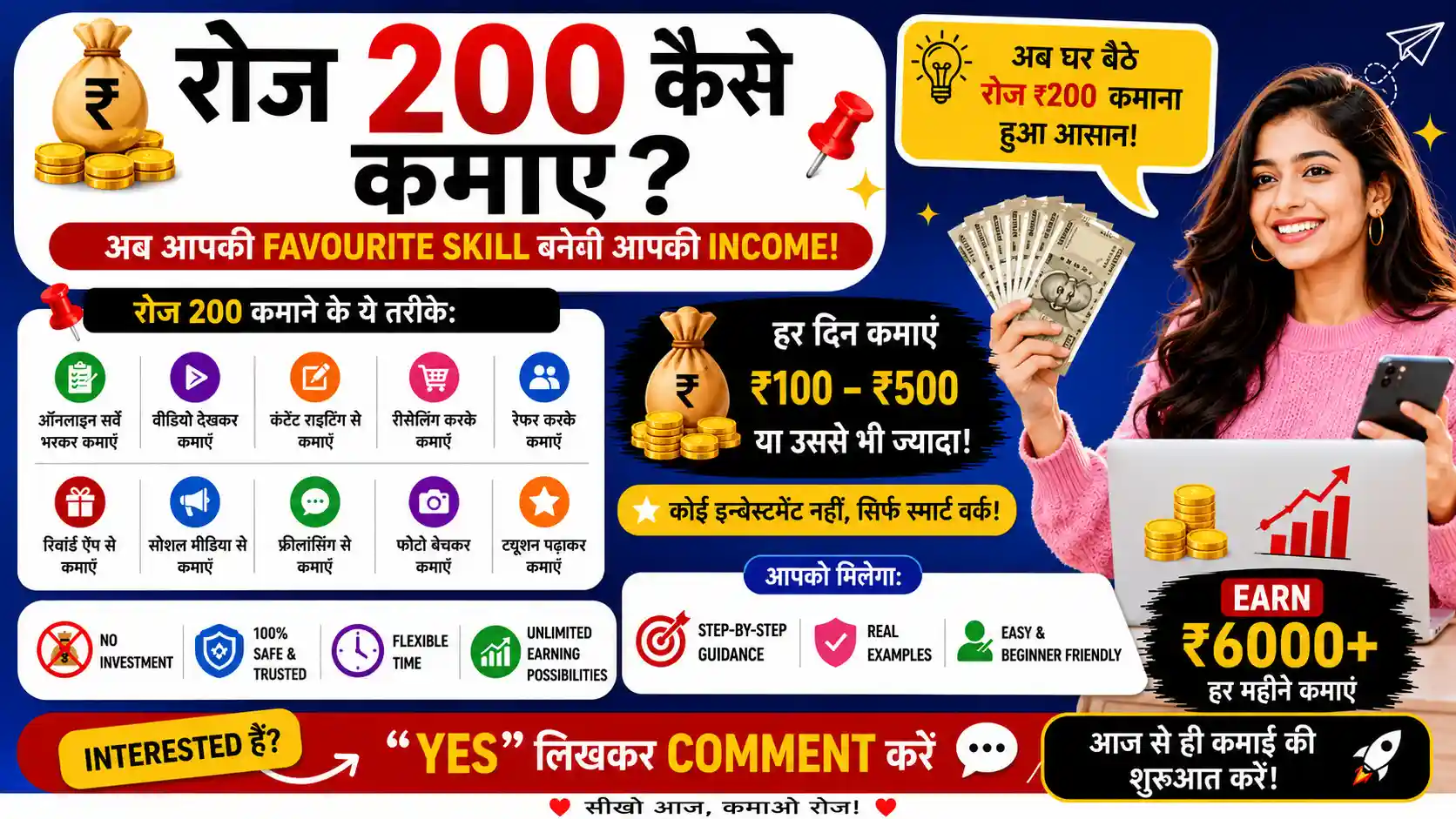 2026 में रोज 200 कैसे कमाए - जानिए Top 15 आसान और सुरक्षित तरीके 3 रोज 200 कैसे कमाए
